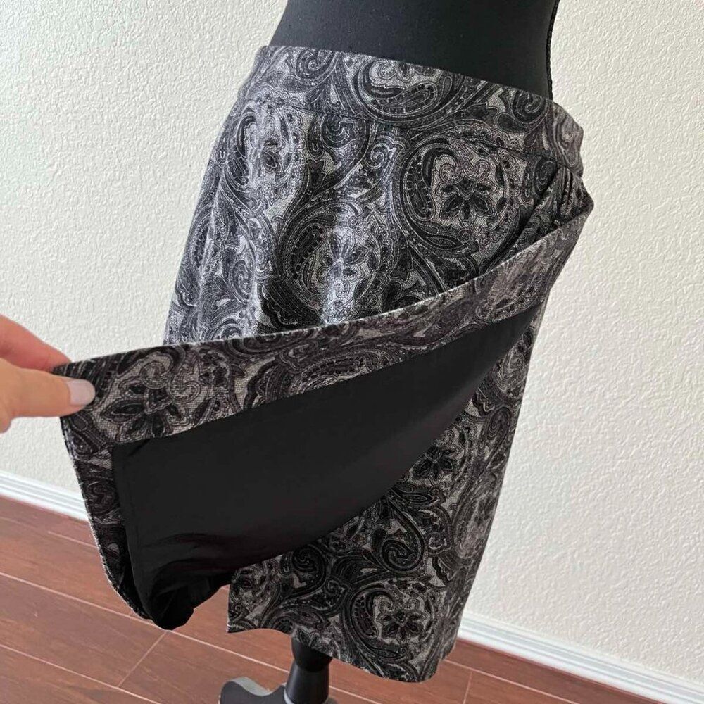 Talbots Gray Black Paisley Wrap Skirt Wool Blend Lined 6 Petite Excellent - Picture 8 of 11